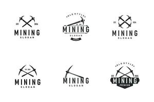 mountain gold mining logo design bundle with simple vintage pickaxe tool concept illustration template vector
