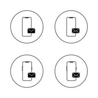 Smartphone with envelope message icon on circle line. Email on mobile phone screen sign symbol vector