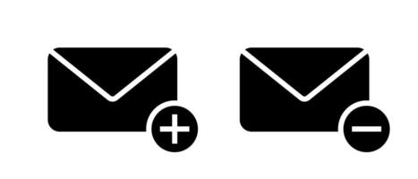 Add and remove message icon isolated on white background. Email with plus and minus sign symbol vector