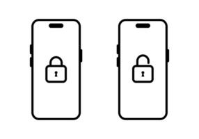 Lock and unlock padlock on smartphone icon. Security mobile phone sign symbol vector