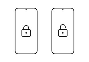 Lock and unlock padlock on smartphone icon. Security phone sign symbol vector