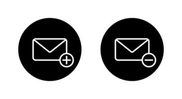 Add and remove message, email outline icon on black circle. Create and delete envelope mail sign symbol vector