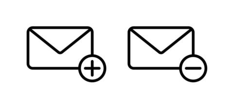 Add and remove message, email outline icon. Create and delete envelope mail sign symbol vector