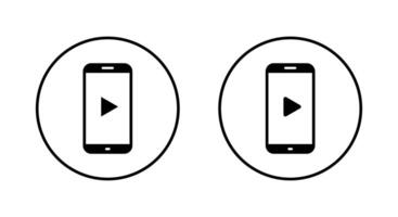 Play button on phone screen icon on circle line. Streaming on smartphone sign symbol vector