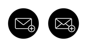 Add envelope email outline icon on black circle. Message with plus sign symbol vector
