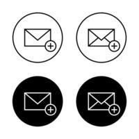 Add envelope message outline icon on black circle. Create email sign symbol vector