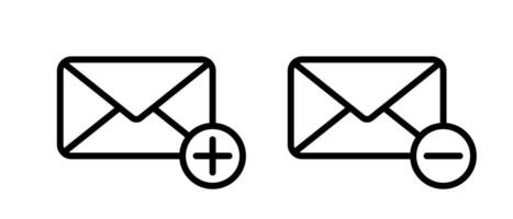 Add and remove envelope message, email outline icon. Create and delete mail sign symbol vector
