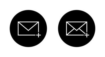 Add envelope message outline icon on black circle. Email, mail with plus sign symbol vector
