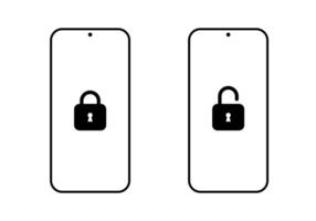 Lock and unlock padlock on smartphone screen icon. Security phone sign symbol vector