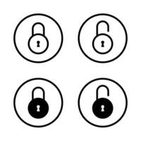 Lock and unlock padlock set icon on circle line. Security, privacy protection sign symbol vector