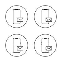 Smartphone with envelope message icon set on circle line. Email on mobile phone screen sign symbol vector