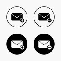 Add and remove message icon on circle background. Email with plus and minus sign symbol vector