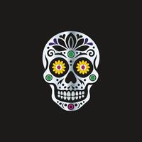 a sugar skull with colorful eyes on a black background. vector
