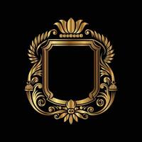 golden ornate frame with a crown and wreath on a black background vector