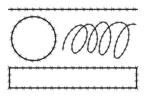 Barbed wire elements against a white background, evoking sharp textures. vector