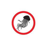 Warning sign with jellyfish silhouette in red circle vector