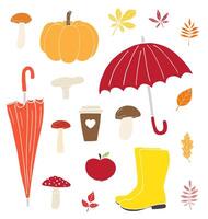 Set of hand drawn doodle sketch autumn elements isolated on white background vector