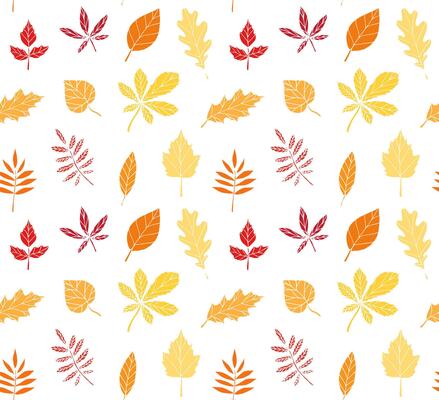 Seamless pattern of different color hand drawn doodle sketch leaves