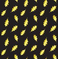 Seamless pattern of golden hand drawn doodle sketch oak leaf silhouette isolated on black background vector