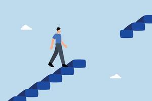 Career way impediment, savvy businessman walk to another level with caution of harmed broken staircase vector