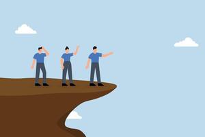 Wrong decision making, Stupid boss manager directing employees to jump off cliff. vector