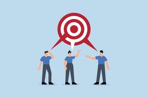 Teamwork aiming on the same target, Business partner talking about work on circular dartboard target. vector
