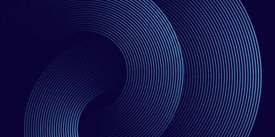 Abstract blue geometric lines on dark blue background. Modern shiny blue circle lines pattern. Futuristic technology concept. Suit for cover, poster, banner, brochure, header, website vector