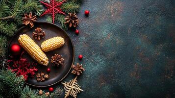 Top View Large Platter Of Corn On The Cob, Food Setting photo