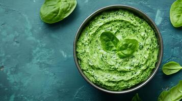 Top View Large Spinach Dip, Food Setting photo