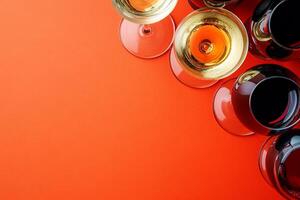 Top View Of Assorted Fine Wine Pairings On Vibrant Background With Copy Space, Food Photography photo