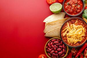 Top View Of Bean And Cheese Burrito On Vibrant Background With Copy Space, Food Photography photo