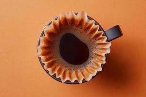 Top View Of Drip Coffee On Vibrant Background With Copy Space, Food Photography photo