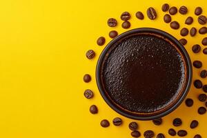 Top View Of Dark Chocolate Mousse On Vibrant Background With Copy Space, Food Photography photo