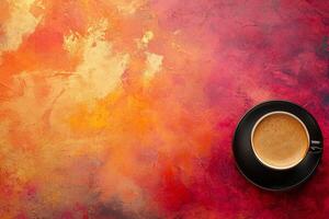 Top View Of Espresso Macchiato On Vibrant Background With Copy Space, Food Photography photo
