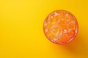 Top View Of Grapefruit Soda On Vibrant Background With Copy Space, Food Photography photo