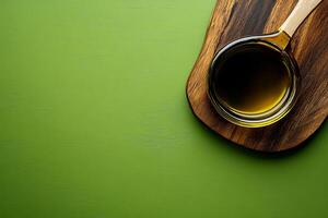 Top View Of Infused Olive Oil Drizzle On Vibrant Background With Copy Space, Food Photography photo