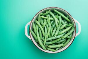 Top View Of Large Casserole Of Green Bean Casserole On Vibrant Background With Copy Space, Food Photography photo
