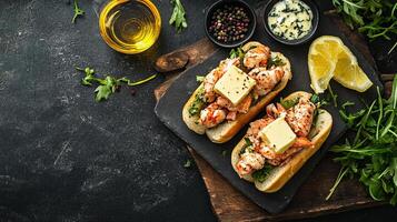 Top View Lobster Roll With Butter, Food Image photo