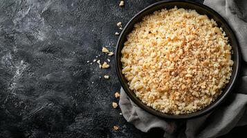 Top View Mac And Cheese With Truffle Oil And Breadcrumbs, Food Image photo