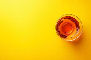 Top View Of Dry Sherry On Vibrant Background With Copy Space, Food Setting photo