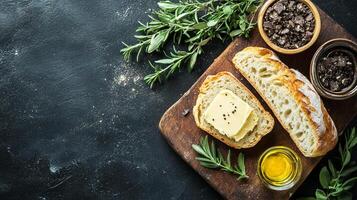Top View Sourdough Bread With Truffle Butter, Food Image photo
