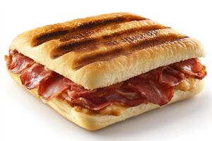 A sandwich with bacon and ham on it photo