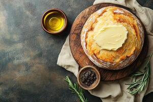 Sourdough Bread With Truffle Butter, Copy Space, Food Image photo