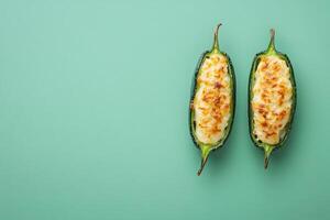 Top View Of Jalapeno Poppers On Vibrant Background With Copy Space, Food Image photo