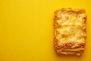 Top View Of Large Family-Sized Lasagna On Vibrant Background With Copy Space, Food Image photo