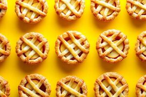 Top View Of Mini Apple Pie On Vibrant Background With Copy Space, Food Image photo