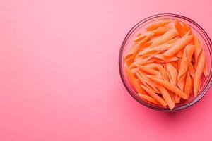 Top View Of Penne Alla Vodka On Vibrant Background With Copy Space, Food Image photo
