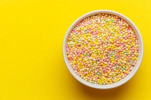 Top View Of Small Quinoa Salad On Vibrant Background With Copy Space, Food Image photo