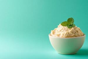 Top View Of Smoked Trout Pate On Vibrant Background With Copy Space, Food Image photo
