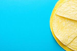 Top View Of Baja Fish Tacos With Cabbage Slaw On Vibrant Background With Copy Space, Cuisine Photography photo